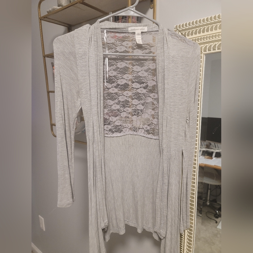 Gray Lace Detail Cardigan